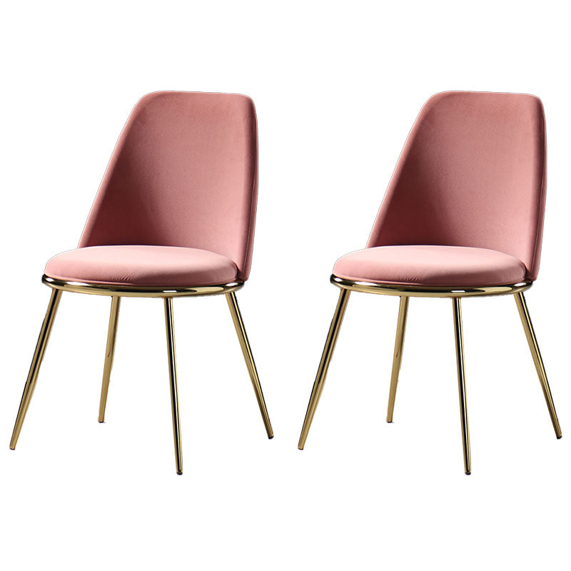 Nordic Style Dining Chairs Kitchen Armless Chair with Metal Legs Pink 2 Piece Set Clearhalo ' kitchen&dining_furn' 'Dining Chairs' 'Dining Tables & Seating' 'dining_chair' 'furn' 'furn_dining_chair' 'Furniture' 'furniture_dining_chair' 'Kitchen & Dining Furniture' 'kitchen' 4438411