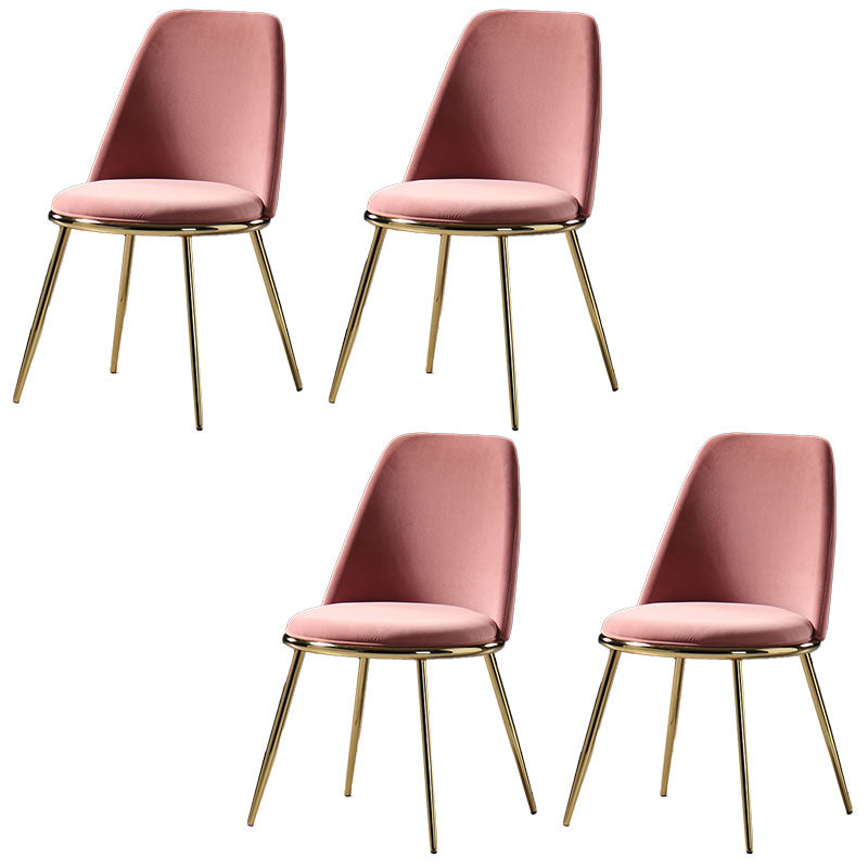 Nordic Style Dining Chairs Kitchen Armless Chair with Metal Legs Pink 4 Piece Set Clearhalo ' kitchen&dining_furn' 'Dining Chairs' 'Dining Tables & Seating' 'dining_chair' 'furn' 'furn_dining_chair' 'Furniture' 'furniture_dining_chair' 'Kitchen & Dining Furniture' 'kitchen' 4438412