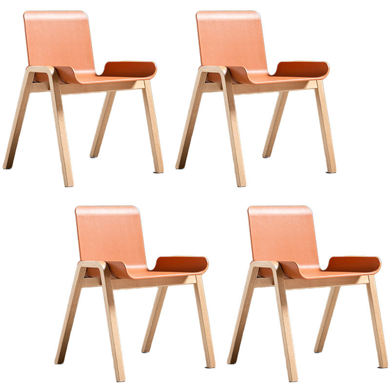 Contemporary Style Dining Chairs Armless Chairs for Kitchen with Wooden Legs Red Brown 4 Piece Set Clearhalo ' kitchen&dining_furn' 'Dining Chairs' 'Dining Tables & Seating' 'dining_chair' 'furn' 'furn_dining_chair' 'Furniture' 'furniture_dining_chair' 'Kitchen & Dining Furniture' 'kitchen' 4438436