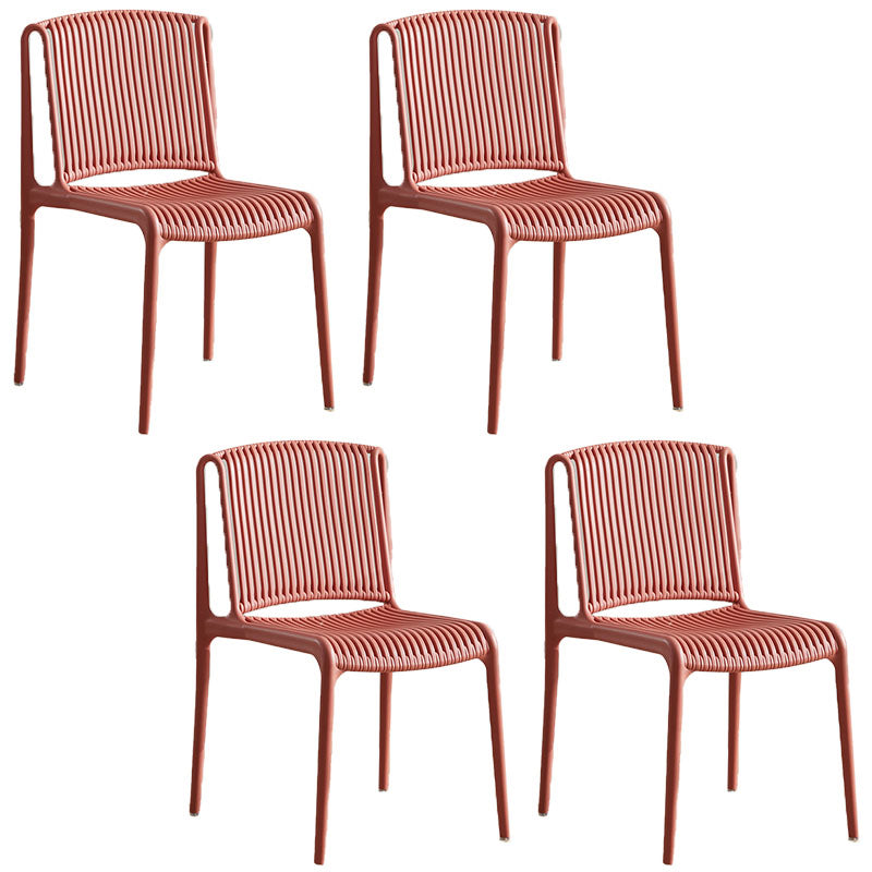 Contemporary Style Plastic Dining Armless Chair Open Back Dining Side Chairs for Home Red 4 Piece Set Clearhalo ' kitchen&dining_furn' 'Dining Chairs' 'Dining Tables & Seating' 'dining_chair' 'furn' 'furn_dining_chair' 'Furniture' 'furniture_dining_chair' 'Kitchen & Dining Furniture' 'kitchen' 4438464