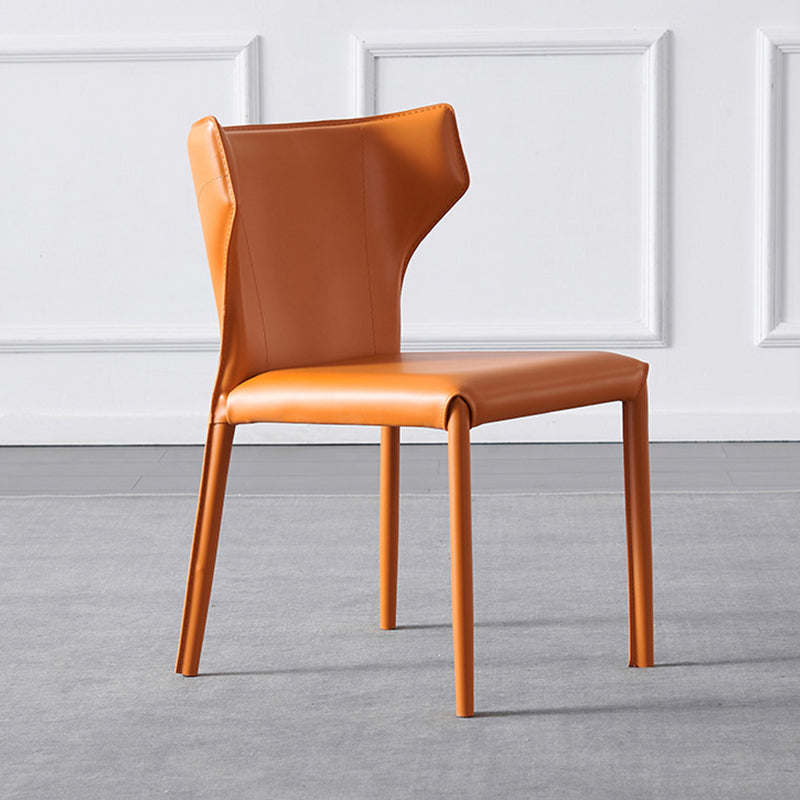 Modern Wingback Side Chair Matte Finish Leather Chair for Dining Room Orange 1 Piece Clearhalo ' kitchen&dining_furn' 'Dining Chairs' 'Dining Tables & Seating' 'dining_chair' 'furn' 'furn_dining_chair' 'Furniture' 'furniture_dining_chair' 'Kitchen & Dining Furniture' 'kitchen' 4438496