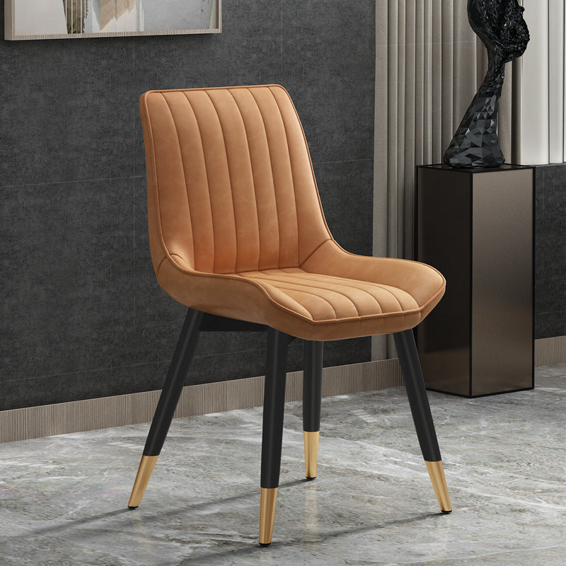 Contemporary Dining Side Chair Matte Finish Leather Curved Parsons Chair Orange 1 Piece Clearhalo ' kitchen&dining_furn' 'Dining Chairs' 'Dining Tables & Seating' 'dining_chair' 'furn' 'furn_dining_chair' 'Furniture' 'furniture_dining_chair' 'Kitchen & Dining Furniture' 'kitchen' 4438516