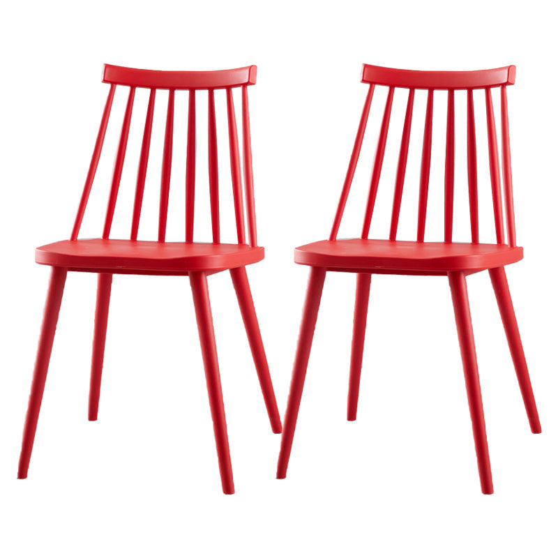 Contemporary Plastic Side Chair Matte Finish Indoor-Outdoor Slat Back Chair Red Set of 2 Clearhalo ' kitchen&dining_furn' 'Dining Chairs' 'Dining Tables & Seating' 'dining_chair' 'Furniture' 'furniture_dining_chair' 'Kitchen & Dining Furniture' 'kitchen' 4438557