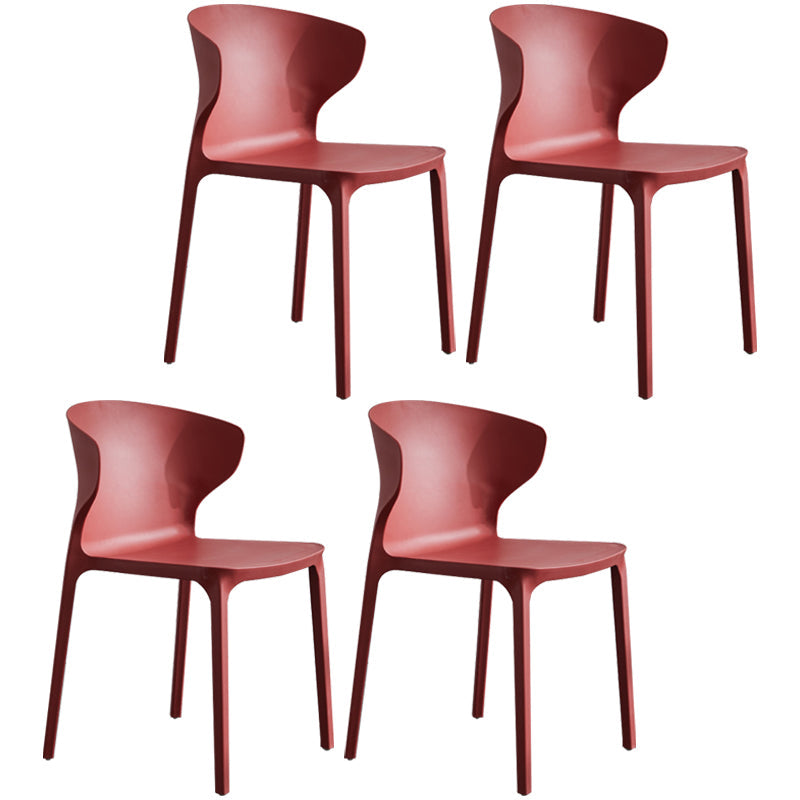 Modern Plastic Indoor-Outdoor Room Side Chair Wingback Chair Burgundy 4 Piece Set Clearhalo ' kitchen&dining_furn' 'Dining Chairs' 'Dining Tables & Seating' 'dining_chair' 'furn' 'furn_dining_chair' 'Furniture' 'furniture_dining_chair' 'Kitchen & Dining Furniture' 'kitchen' 4438607