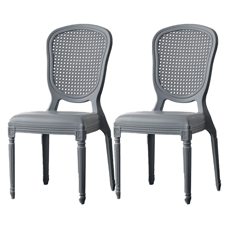 Contemporary Plastic Indoor-Outdoor Dining Chair Open Back Side Chair Dark Gray Set of 2 Clearhalo ' kitchen&dining_furn' 'Dining Chairs' 'Dining Tables & Seating' 'dining_chair' 'Furniture' 'furniture_dining_chair' 'Kitchen & Dining Furniture' 'kitchen' 4438685