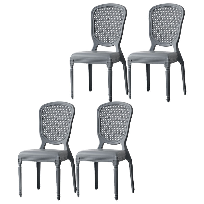Contemporary Plastic Indoor-Outdoor Dining Chair Open Back Side Chair Dark Gray Set of 4 Clearhalo ' kitchen&dining_furn' 'Dining Chairs' 'Dining Tables & Seating' 'dining_chair' 'Furniture' 'furniture_dining_chair' 'Kitchen & Dining Furniture' 'kitchen' 4438686