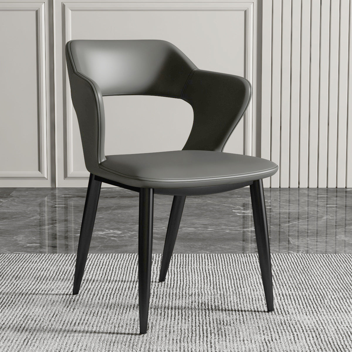 Contemporary Dining Arm Chair Matte Finish Leather Curved Open Back Chair Gris Oscuro Juego de 1 Pieza Clearhalo ' kitchen&dining_furn' 'Dining Chairs' 'Dining Tables & Seating' 'dining_chair' 'furn' 'furn_dining_chair' 'Furniture' 'furniture_dining_chair' 'Hogar' 'Kitchen & Dining Furniture' 'kitchen' 'Mesa de Comedor y Asientos' 'Mueble de Cocina y Comedor' 'Muebles' 'Silla de Cocina / Comedor' 4438735