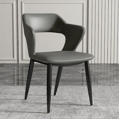 Contemporary Dining Arm Chair Matte Finish Leather Curved Open Back Chair Gris Oscuro Juego de 1 Pieza Clearhalo ' kitchen&dining_furn' 'Dining Chairs' 'Dining Tables & Seating' 'dining_chair' 'furn' 'furn_dining_chair' 'Furniture' 'furniture_dining_chair' 'Hogar' 'Kitchen & Dining Furniture' 'kitchen' 'Mesa de Comedor y Asientos' 'Mueble de Cocina y Comedor' 'Muebles' 'Silla de Cocina / Comedor' 4438735