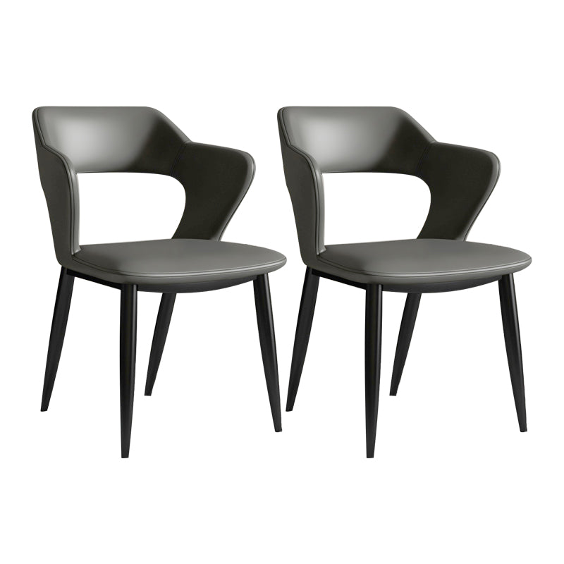 Contemporary Dining Arm Chair Matte Finish Leather Curved Open Back Chair Gris Oscuro Juego de 2 Piezas Clearhalo ' kitchen&dining_furn' 'Dining Chairs' 'Dining Tables & Seating' 'dining_chair' 'furn' 'furn_dining_chair' 'Furniture' 'furniture_dining_chair' 'Hogar' 'Kitchen & Dining Furniture' 'kitchen' 'Mesa de Comedor y Asientos' 'Mueble de Cocina y Comedor' 'Muebles' 'Silla de Cocina / Comedor' 4438737
