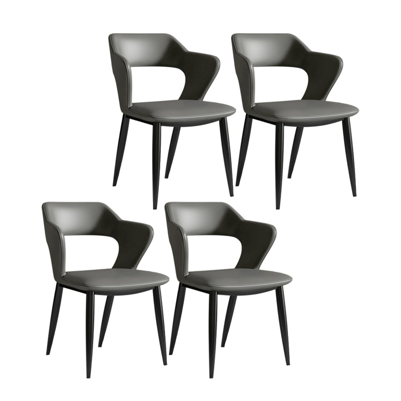 Contemporary Dining Arm Chair Matte Finish Leather Curved Open Back Chair Gris Oscuro Juego de 4 Piezas Clearhalo ' kitchen&dining_furn' 'Dining Chairs' 'Dining Tables & Seating' 'dining_chair' 'furn' 'furn_dining_chair' 'Furniture' 'furniture_dining_chair' 'Hogar' 'Kitchen & Dining Furniture' 'kitchen' 'Mesa de Comedor y Asientos' 'Mueble de Cocina y Comedor' 'Muebles' 'Silla de Cocina / Comedor' 4438738