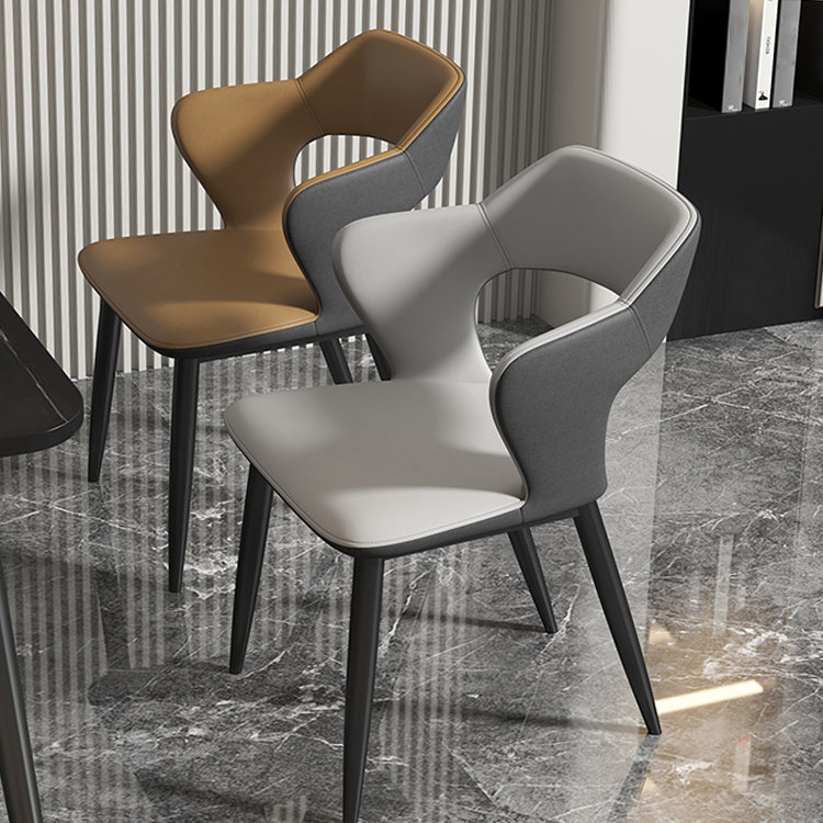 Contemporary Dining Arm Chair Matte Finish Leather Curved Open Back Chair Clearhalo ' kitchen&dining_furn' 'Dining Chairs' 'Dining Tables & Seating' 'dining_chair' 'furn' 'furn_dining_chair' 'Furniture' 'furniture_dining_chair' 'Hogar' 'Kitchen & Dining Furniture' 'kitchen' 'Mesa de Comedor y Asientos' 'Mueble de Cocina y Comedor' 'Muebles' 'Silla de Cocina / Comedor' 4438739