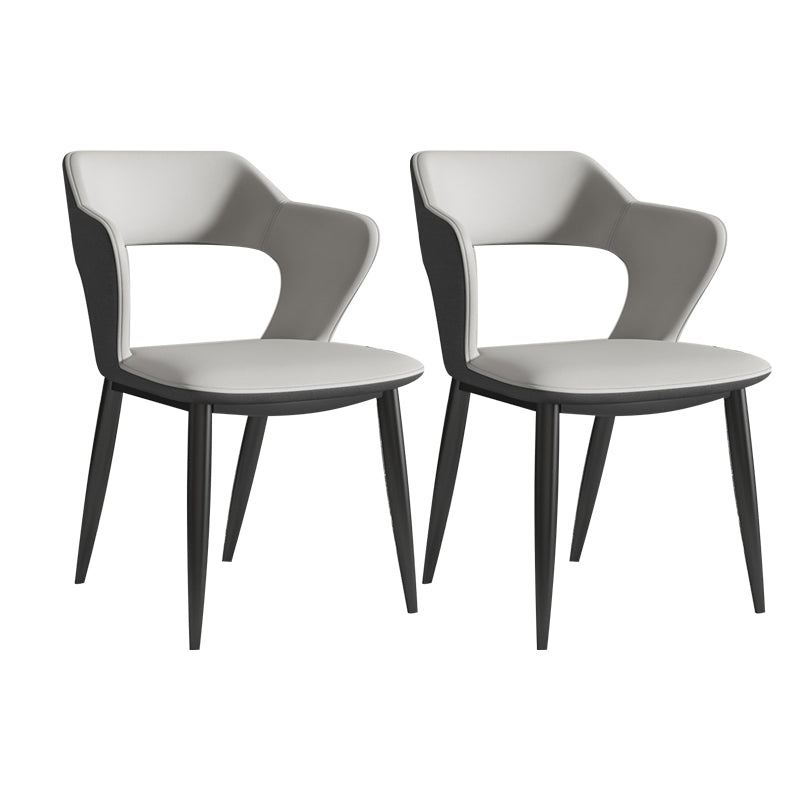 Contemporary Dining Arm Chair Matte Finish Leather Curved Open Back Chair Gris Claro Juego de 2 Piezas Clearhalo ' kitchen&dining_furn' 'Dining Chairs' 'Dining Tables & Seating' 'dining_chair' 'furn' 'furn_dining_chair' 'Furniture' 'furniture_dining_chair' 'Hogar' 'Kitchen & Dining Furniture' 'kitchen' 'Mesa de Comedor y Asientos' 'Mueble de Cocina y Comedor' 'Muebles' 'Silla de Cocina / Comedor' 4438743
