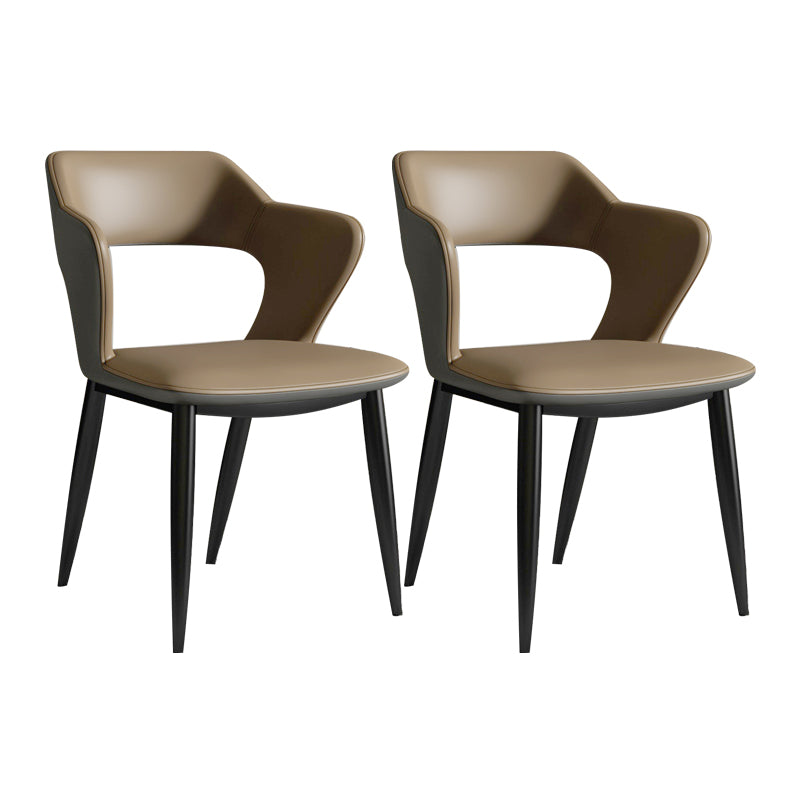 Contemporary Dining Arm Chair Matte Finish Leather Curved Open Back Chair Marrón Juego de 2 Piezas Clearhalo ' kitchen&dining_furn' 'Dining Chairs' 'Dining Tables & Seating' 'dining_chair' 'furn' 'furn_dining_chair' 'Furniture' 'furniture_dining_chair' 'Hogar' 'Kitchen & Dining Furniture' 'kitchen' 'Mesa de Comedor y Asientos' 'Mueble de Cocina y Comedor' 'Muebles' 'Silla de Cocina / Comedor' 4438752