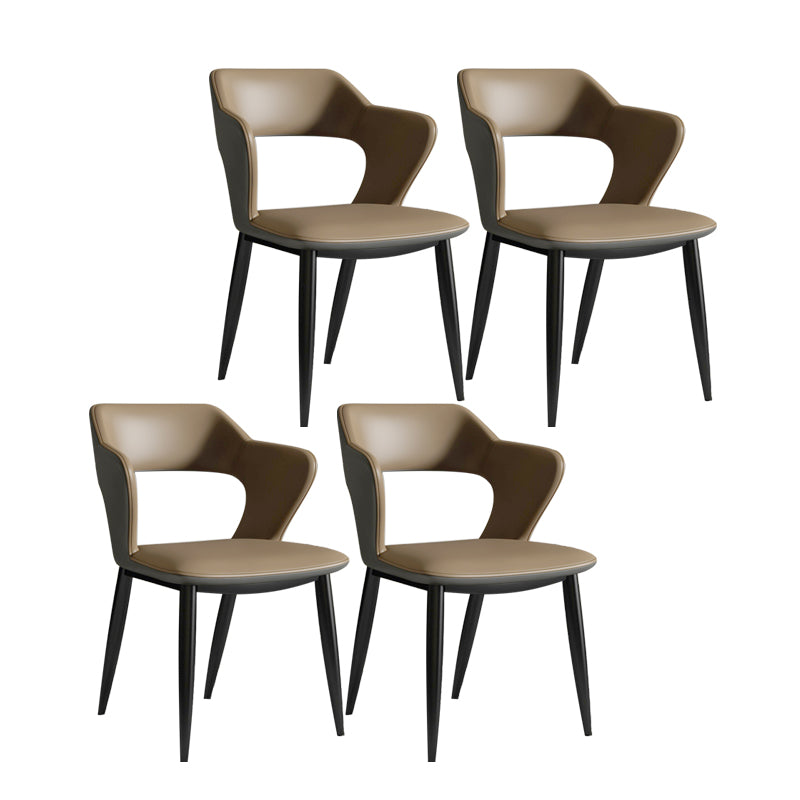 Contemporary Dining Arm Chair Matte Finish Leather Curved Open Back Chair Marrón Juego de 4 Piezas Clearhalo ' kitchen&dining_furn' 'Dining Chairs' 'Dining Tables & Seating' 'dining_chair' 'furn' 'furn_dining_chair' 'Furniture' 'furniture_dining_chair' 'Hogar' 'Kitchen & Dining Furniture' 'kitchen' 'Mesa de Comedor y Asientos' 'Mueble de Cocina y Comedor' 'Muebles' 'Silla de Cocina / Comedor' 4438753