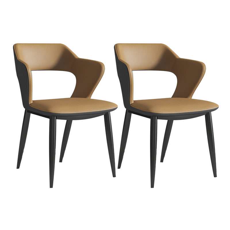 Contemporary Dining Arm Chair Matte Finish Leather Curved Open Back Chair Caqui Juego de 2 Piezas Clearhalo ' kitchen&dining_furn' 'Dining Chairs' 'Dining Tables & Seating' 'dining_chair' 'furn' 'furn_dining_chair' 'Furniture' 'furniture_dining_chair' 'Hogar' 'Kitchen & Dining Furniture' 'kitchen' 'Mesa de Comedor y Asientos' 'Mueble de Cocina y Comedor' 'Muebles' 'Silla de Cocina / Comedor' 4438758