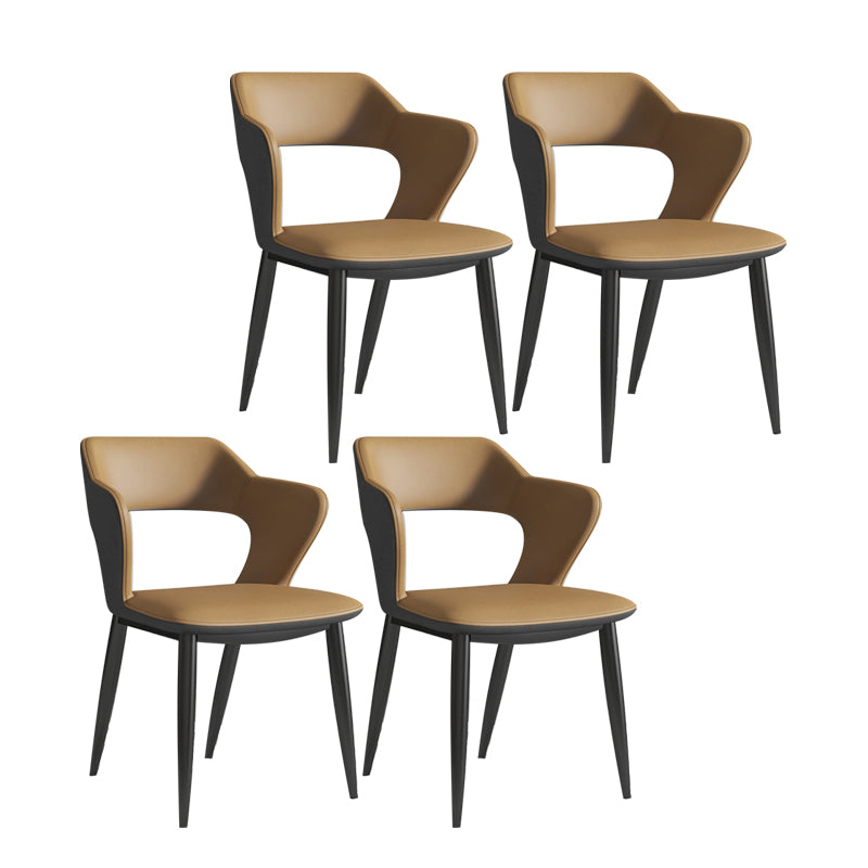 Contemporary Dining Arm Chair Matte Finish Leather Curved Open Back Chair Caqui Juego de 4 Piezas Clearhalo ' kitchen&dining_furn' 'Dining Chairs' 'Dining Tables & Seating' 'dining_chair' 'furn' 'furn_dining_chair' 'Furniture' 'furniture_dining_chair' 'Hogar' 'Kitchen & Dining Furniture' 'kitchen' 'Mesa de Comedor y Asientos' 'Mueble de Cocina y Comedor' 'Muebles' 'Silla de Cocina / Comedor' 4438759
