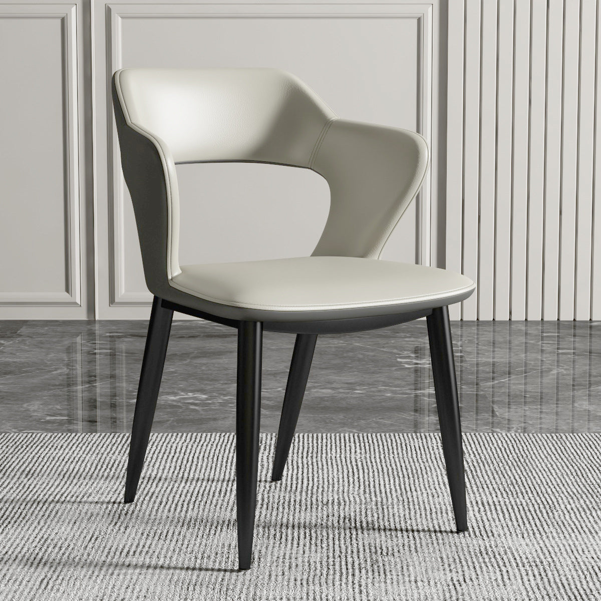 Contemporary Dining Arm Chair Matte Finish Leather Curved Open Back Chair Beige Juego de 1 Pieza Clearhalo ' kitchen&dining_furn' 'Dining Chairs' 'Dining Tables & Seating' 'dining_chair' 'furn' 'furn_dining_chair' 'Furniture' 'furniture_dining_chair' 'Hogar' 'Kitchen & Dining Furniture' 'kitchen' 'Mesa de Comedor y Asientos' 'Mueble de Cocina y Comedor' 'Muebles' 'Silla de Cocina / Comedor' 4438763