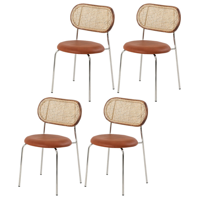 Contemporary Armless Chair Matte Finish Leather Curved Open Back Chair for Patio Camel 4 Piece Set Clearhalo ' kitchen&dining_furn' 'Dining Chairs' 'Dining Tables & Seating' 'dining_chair' 'furn' 'furn_dining_chair' 'Furniture' 'furniture_dining_chair' 'Kitchen & Dining Furniture' 'kitchen' 4438777