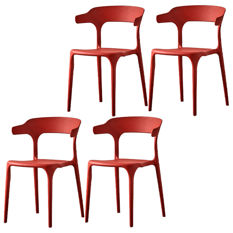 Scandinavian Plastic Kitchen Dining Room Armchair Open Back Chair Red Set of 4 Clearhalo ' kitchen&dining_furn' 'Dining Chairs' 'Dining Tables & Seating' 'dining_chair' 'Furniture' 'furniture_dining_chair' 'Kitchen & Dining Furniture' 'kitchen' 4438802