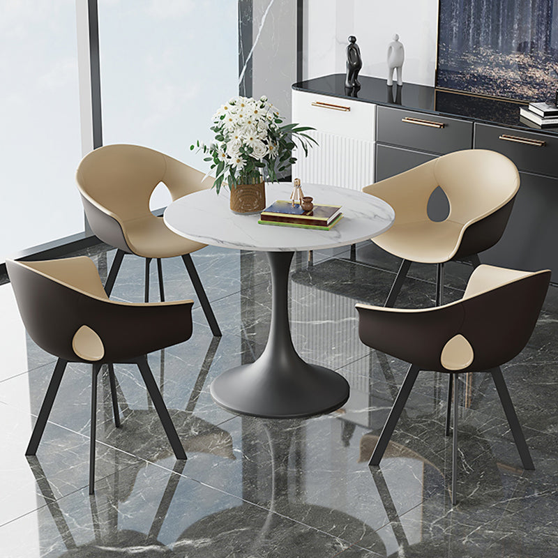 Modern 1/4/5 Pieces White Dining Set Round Sintered Stone Dining Table Set 5 Pieces: Black Table, 4 Beige Chairs Clearhalo 'Dining Room Sets' 'Dining Tables & Seating' 'dining_room_set' 'furn' 'furn_dining_room_set' 'Furniture' 'furniture_dining_room_set' 'Kitchen & Dining Furniture' 'kitchen&dining_furn' 'kitchen' 4438899