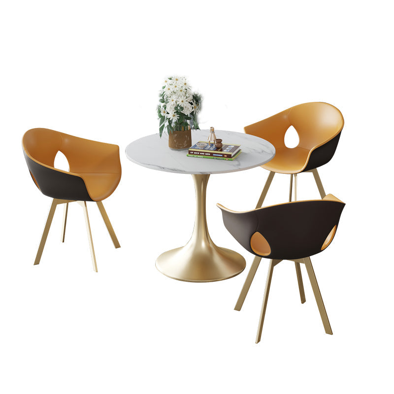 Modern 1/4/5 Pieces White Dining Set Round Sintered Stone Dining Table Set 4 Pieces: Gold Table, 3 Chairs Clearhalo 'Dining Room Sets' 'Dining Tables & Seating' 'dining_room_set' 'furn' 'furn_dining_room_set' 'Furniture' 'furniture_dining_room_set' 'Kitchen & Dining Furniture' 'kitchen&dining_furn' 'kitchen' 4438910