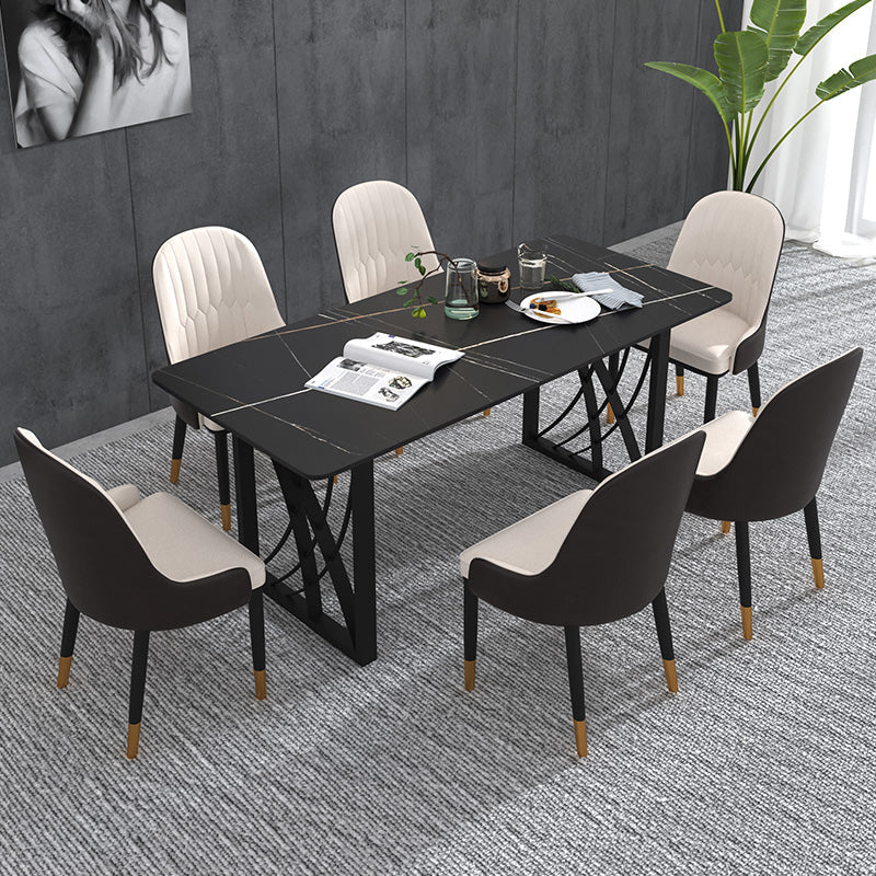 1/2/4/5/7 Pieces Dinette Set Modern Sintered Stone Dining Table Set with Chairs 7 Pieces: Black Table, 6 Chairs Clearhalo 'Dining Room Sets' 'Dining Tables & Seating' 'dining_room_set' 'furn' 'furn_dining_room_set' 'Furniture' 'furniture_dining_room_set' 'Kitchen & Dining Furniture' 'kitchen&dining_furn' 'kitchen' 4438922