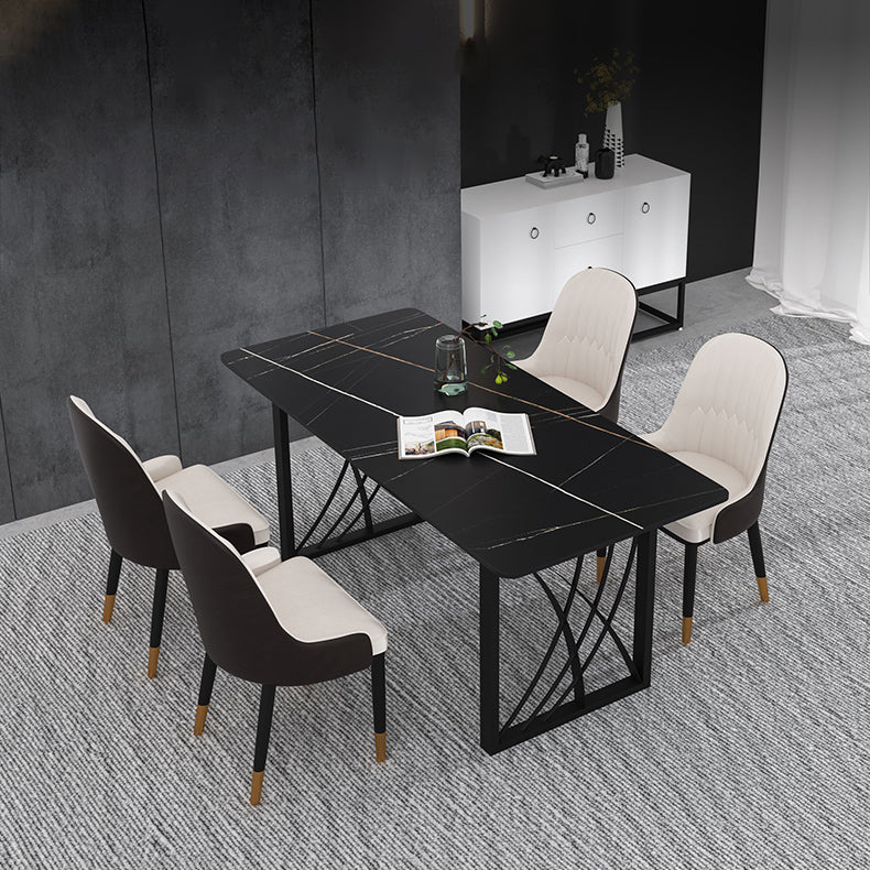 1/2/4/5/7 Pieces Dinette Set Modern Sintered Stone Dining Table Set with Chairs 5 Pieces: Black Table, 4 Chairs Clearhalo 'Dining Room Sets' 'Dining Tables & Seating' 'dining_room_set' 'furn' 'furn_dining_room_set' 'Furniture' 'furniture_dining_room_set' 'Kitchen & Dining Furniture' 'kitchen&dining_furn' 'kitchen' 4438930