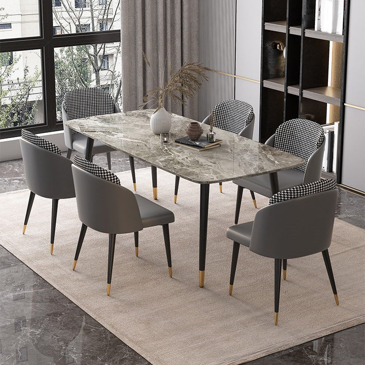 Nordic 1/2/3/5/7 Pieces Dining Set with Sintered Stone Table and Leather Chairs Dining Set 7 Pieces: Table, 6 Grey Chairs Clearhalo 'Dining Room Sets' 'Dining Tables & Seating' 'dining_room_set' 'furn' 'furn_dining_room_set' 'Furniture' 'furniture_dining_room_set' 'Kitchen & Dining Furniture' 'kitchen&dining_furn' 'kitchen' 4438940
