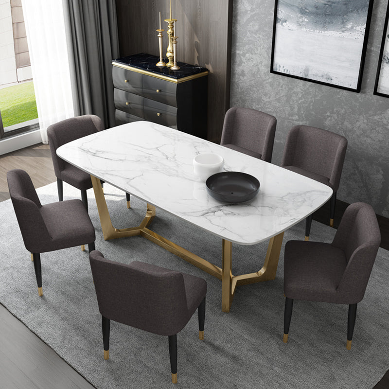 Glam 1/5/7 Pieces Dining Set Sintered Stone Dining Table for Home Use 7 Pieces: Table, 6 Grey Chairs Clearhalo 'Dining Room Sets' 'Dining Tables & Seating' 'dining_room_set' 'furn' 'furn_dining_room_set' 'Furniture' 'furniture_dining_room_set' 'Kitchen & Dining Furniture' 'kitchen&dining_furn' 'kitchen' 4438994
