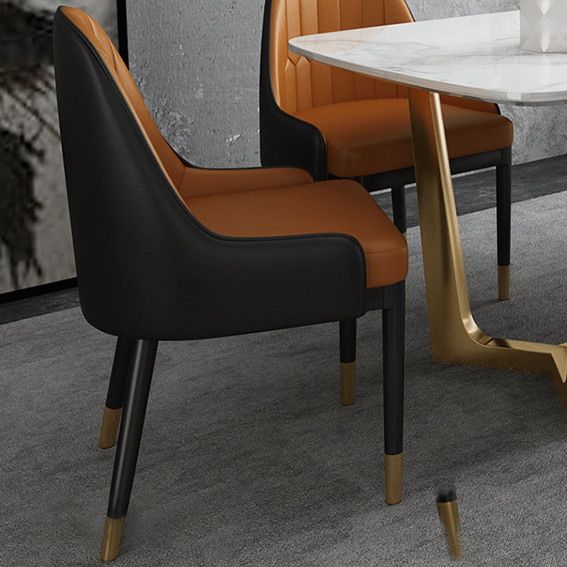 Glam 1/5/7 Pieces Dining Set Sintered Stone Dining Table for Home Use 1 Orange Chair Clearhalo 'Dining Room Sets' 'Dining Tables & Seating' 'dining_room_set' 'furn' 'furn_dining_room_set' 'Furniture' 'furniture_dining_room_set' 'Kitchen & Dining Furniture' 'kitchen&dining_furn' 'kitchen' 4438997