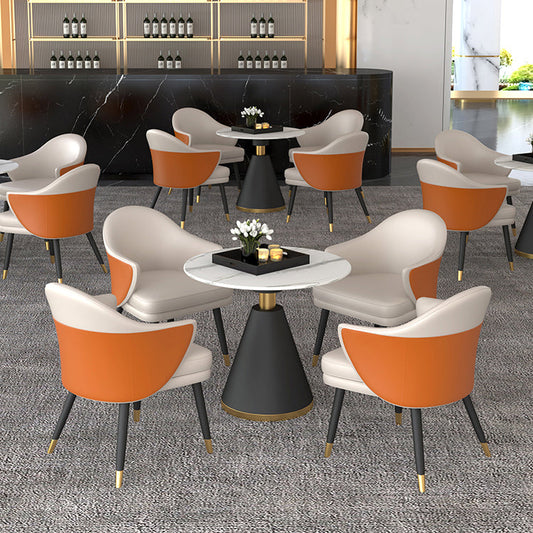 1/5 Pcs Metal Modern Dining Room Set with Round Table and Arm Chairs Dining Set Clearhalo 'Dining Room Sets' 'Dining Tables & Seating' 'dining_room_set' 'furn' 'furn_dining_room_set' 'Furniture' 'furniture_dining_room_set' 'Kitchen & Dining Furniture' 'kitchen&dining_furn' 'kitchen' 4439012