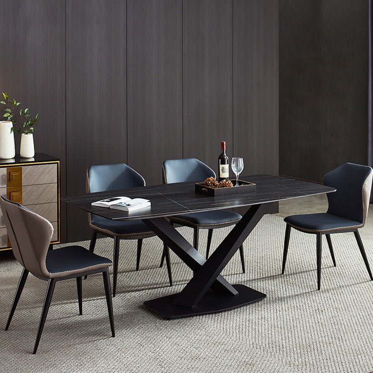 Modern 1/2/5/7 Pieces Dining Set Sintered Stone Dining Table Set 5 Pieces: Table, 4 Blue Chairs Clearhalo 'Dining Room Sets' 'Dining Tables & Seating' 'dining_room_set' 'furn' 'furn_dining_room_set' 'Furniture' 'furniture_dining_room_set' 'Kitchen & Dining Furniture' 'kitchen&dining_furn' 'kitchen' 4439057