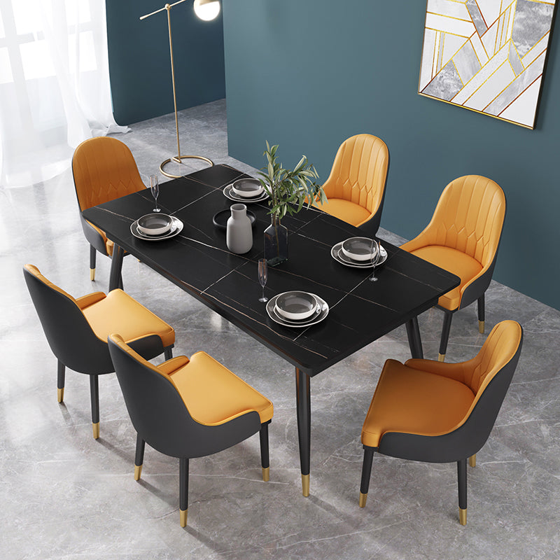 Glam 1/2/3/5/7 Pieces Dining Set Sintered Stone Dining Table Set for Home Use 7 Pieces: Black Table, 6 Chairs Clearhalo 'Dining Room Sets' 'Dining Tables & Seating' 'dining_room_set' 'furn' 'furn_dining_room_set' 'Furniture' 'furniture_dining_room_set' 'Kitchen & Dining Furniture' 'kitchen&dining_furn' 'kitchen' 4439096