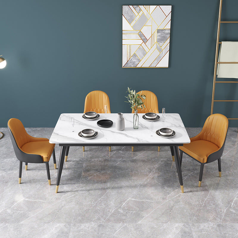 Glam 1/2/3/5/7 Pieces Dining Set Sintered Stone Dining Table Set for Home Use 5 Pieces: White Table, 4 Chairs Clearhalo 'Dining Room Sets' 'Dining Tables & Seating' 'dining_room_set' 'furn' 'furn_dining_room_set' 'Furniture' 'furniture_dining_room_set' 'Kitchen & Dining Furniture' 'kitchen&dining_furn' 'kitchen' 4439099