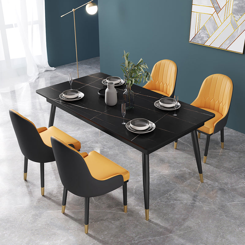 Glam 1/2/3/5/7 Pieces Dining Set Sintered Stone Dining Table Set for Home Use 5 Pieces: Black Table, 4 Chairs Clearhalo 'Dining Room Sets' 'Dining Tables & Seating' 'dining_room_set' 'furn' 'furn_dining_room_set' 'Furniture' 'furniture_dining_room_set' 'Kitchen & Dining Furniture' 'kitchen&dining_furn' 'kitchen' 4439101