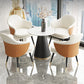 Modern 1/2/3/4/5 Pieces Dining Set Round White Dining Table Set for Home Use 5 Pieces: Table, 4 Orange Chairs Clearhalo 'Dining Room Sets' 'Dining Tables & Seating' 'dining_room_set' 'furn' 'furn_dining_room_set' 'Furniture' 'furniture_dining_room_set' 'Kitchen & Dining Furniture' 'kitchen&dining_furn' 'kitchen' 4439120