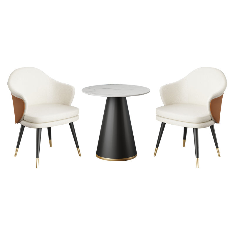 Modern 1/2/3/4/5 Pieces Dining Set Round White Dining Table Set for Home Use 3 Pieces: Table, 2 Orange Chairs Clearhalo 'Dining Room Sets' 'Dining Tables & Seating' 'dining_room_set' 'furn' 'furn_dining_room_set' 'Furniture' 'furniture_dining_room_set' 'Kitchen & Dining Furniture' 'kitchen&dining_furn' 'kitchen' 4439122