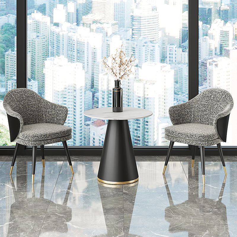 Modern 1/2/3/4/5 Pieces Dining Set Round White Dining Table Set for Home Use 3 Pieces: Table, 2 Grey Chairs Clearhalo 'Dining Room Sets' 'Dining Tables & Seating' 'dining_room_set' 'furn' 'furn_dining_room_set' 'Furniture' 'furniture_dining_room_set' 'Kitchen & Dining Furniture' 'kitchen&dining_furn' 'kitchen' 4439123