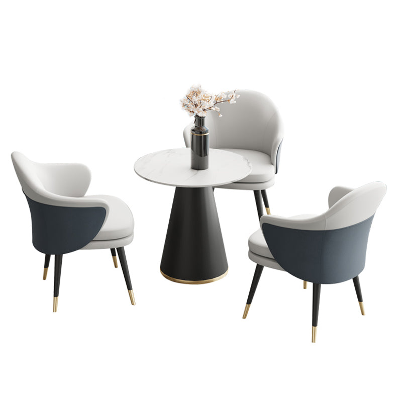 Modern 1/2/3/4/5 Pieces Dining Set Round White Dining Table Set for Home Use 4 Pieces: Table, 3 Blue Chairs Clearhalo 'Dining Room Sets' 'Dining Tables & Seating' 'dining_room_set' 'furn' 'furn_dining_room_set' 'Furniture' 'furniture_dining_room_set' 'Kitchen & Dining Furniture' 'kitchen&dining_furn' 'kitchen' 4439124