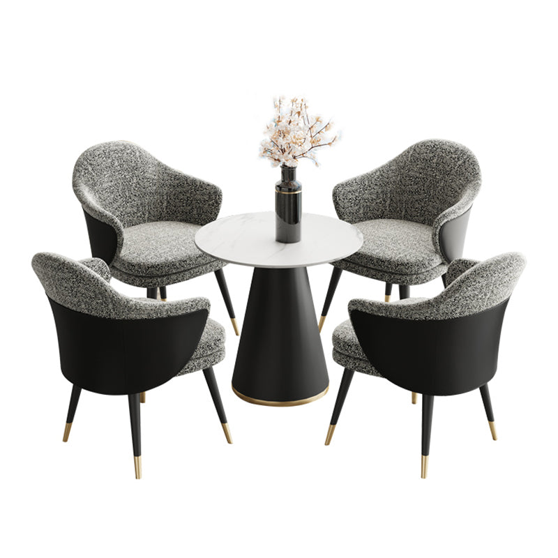 Modern 1/2/3/4/5 Pieces Dining Set Round White Dining Table Set for Home Use 5 Pieces: Table, 4 Grey Chairs Clearhalo 'Dining Room Sets' 'Dining Tables & Seating' 'dining_room_set' 'furn' 'furn_dining_room_set' 'Furniture' 'furniture_dining_room_set' 'Kitchen & Dining Furniture' 'kitchen&dining_furn' 'kitchen' 4439125