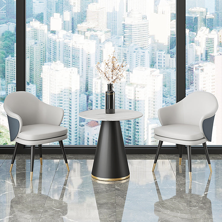 Modern 1/2/3/4/5 Pieces Dining Set Round White Dining Table Set for Home Use 3 Pieces: Table, 2 Blue Chairs Clearhalo 'Dining Room Sets' 'Dining Tables & Seating' 'dining_room_set' 'furn' 'furn_dining_room_set' 'Furniture' 'furniture_dining_room_set' 'Kitchen & Dining Furniture' 'kitchen&dining_furn' 'kitchen' 4439135