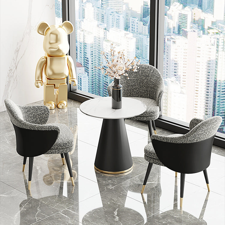 Modern 1/2/3/4/5 Pieces Dining Set Round White Dining Table Set for Home Use 4 Pieces: Table, 3 Grey Chairs Clearhalo 'Dining Room Sets' 'Dining Tables & Seating' 'dining_room_set' 'furn' 'furn_dining_room_set' 'Furniture' 'furniture_dining_room_set' 'Kitchen & Dining Furniture' 'kitchen&dining_furn' 'kitchen' 4439137