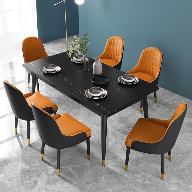 1/3/5/7 Pcs Metal Modern Dining Set with Rectangle Table Dinette Set 7 Pieces: Black Table, 6 Chairs Clearhalo 'Dining Room Sets' 'Dining Tables & Seating' 'dining_room_set' 'Furniture' 'furniture_dining_room_set' 'Kitchen & Dining Furniture' 'kitchen&dining_furn' 'kitchen' 4439147