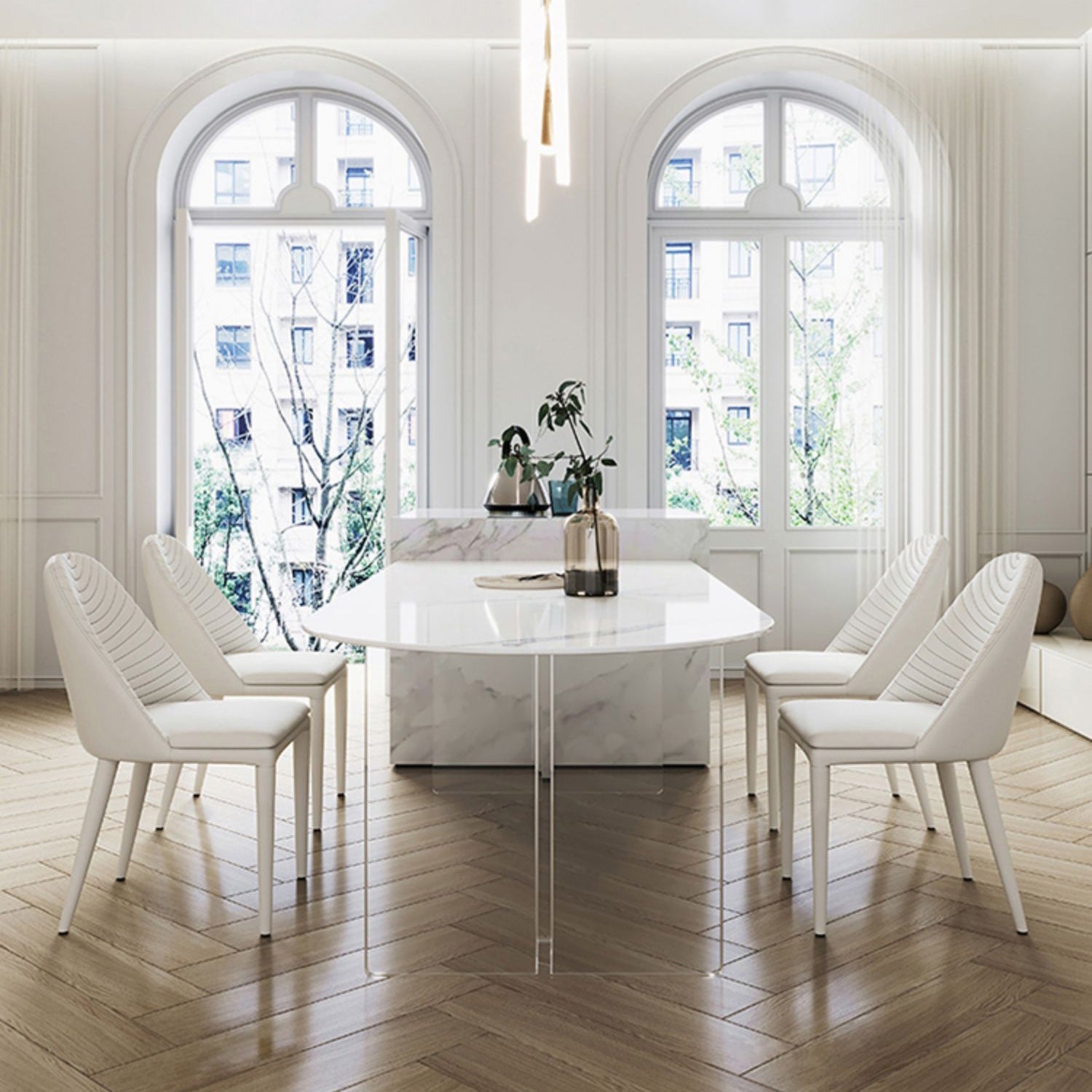 Modern 1/2/3/4/5 Pieces Dining Set Rectangle Acrylic Dining Table Set Clearhalo 'Dining Room Sets' 'Dining Tables & Seating' 'dining_room_set' 'furn' 'furn_dining_room_set' 'Furniture' 'furniture_dining_room_set' 'Kitchen & Dining Furniture' 'kitchen&dining_furn' 'kitchen' 4439209