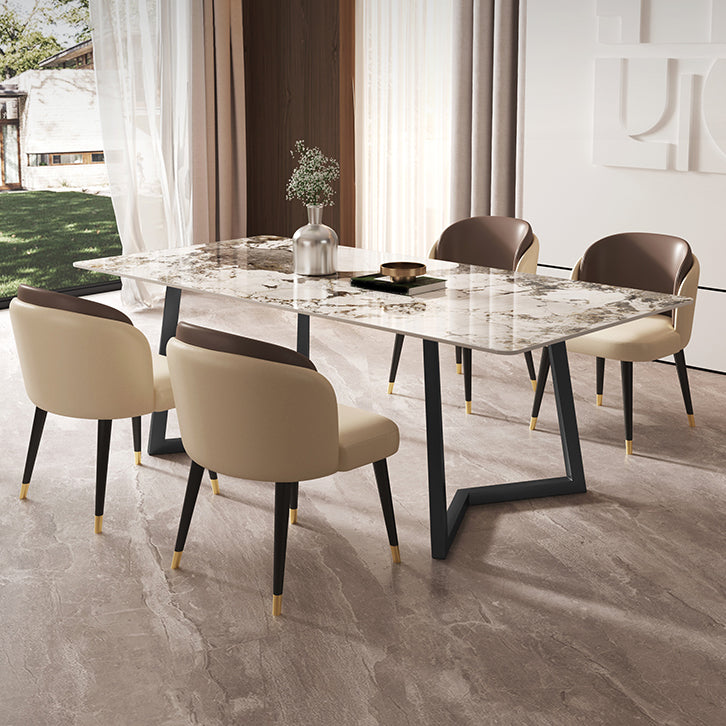 Modern 1/2/3/5/7 Pieces Dining Set Sintered Stone Dining Table Set with Leather Chairs 5 Pieces: Table, 4 Chairs Clearhalo 'Dining Room Sets' 'Dining Tables & Seating' 'dining_room_set' 'furn' 'furn_dining_room_set' 'Furniture' 'furniture_dining_room_set' 'Kitchen & Dining Furniture' 'kitchen&dining_furn' 'kitchen' 4439238
