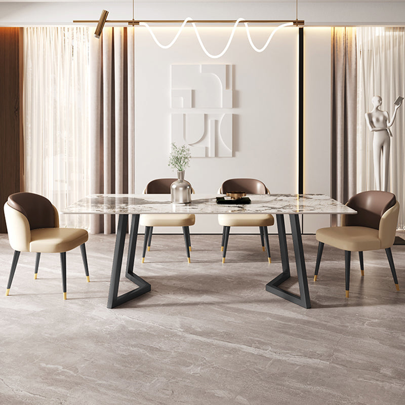 Modern 1/2/3/5/7 Pieces Dining Set Sintered Stone Dining Table Set with Leather Chairs Clearhalo 'Dining Room Sets' 'Dining Tables & Seating' 'dining_room_set' 'furn' 'furn_dining_room_set' 'Furniture' 'furniture_dining_room_set' 'Kitchen & Dining Furniture' 'kitchen&dining_furn' 'kitchen' 4439245