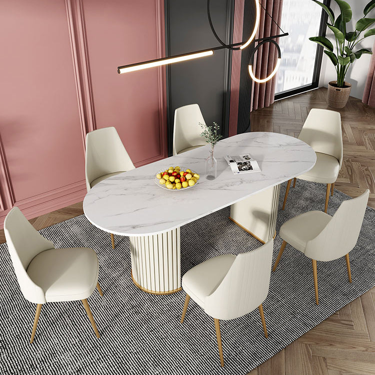 Glam 1/2/5/7 Pieces Dining Set Sintered Stone Dining Table Set with PU Leather Chairs 7 Pieces: White Table, 6 Chairs Clearhalo 'Dining Room Sets' 'Dining Tables & Seating' 'dining_room_set' 'furn' 'furn_dining_room_set' 'Furniture' 'furniture_dining_room_set' 'Kitchen & Dining Furniture' 'kitchen&dining_furn' 'kitchen' 4439260