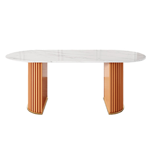 Glam 1/2/5/7 Pieces Dining Set Sintered Stone Dining Table Set with PU Leather Chairs Orange 71"L x 31"W Clearhalo 'Dining Room Sets' 'Dining Tables & Seating' 'dining_room_set' 'furn' 'furn_dining_room_set' 'Furniture' 'furniture_dining_room_set' 'Kitchen & Dining Furniture' 'kitchen&dining_furn' 'kitchen' 4439261