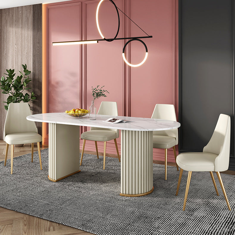 Glam 1/2/5/7 Pieces Dining Set Sintered Stone Dining Table Set with PU Leather Chairs Clearhalo 'Dining Room Sets' 'Dining Tables & Seating' 'dining_room_set' 'furn' 'furn_dining_room_set' 'Furniture' 'furniture_dining_room_set' 'Kitchen & Dining Furniture' 'kitchen&dining_furn' 'kitchen' 4439272