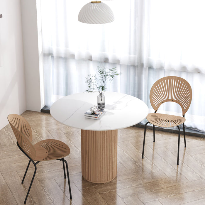 Pine Wood Table for Restaurant Modern Round Dining Table with Pedestal Base White 35.4"L x 35.4"W x 29.5"H Without Chairs Clearhalo ' dining_table' 'Dining Tables & Seating' 'Dining Tables' 'furn' 'furn_dining_table' 'Furniture' 'furniture_dining_table' 'Kitchen & Dining Furniture' 'kitchen&dining_furn' 'kitchen' 'kitchen_dining_table' 4439334